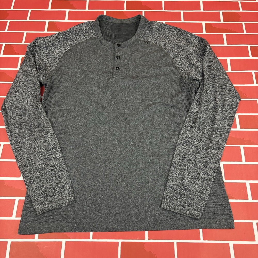 Lululemon Metal Vent Tech Henley Men's M Gray Long Sleeve Stretch Breathable